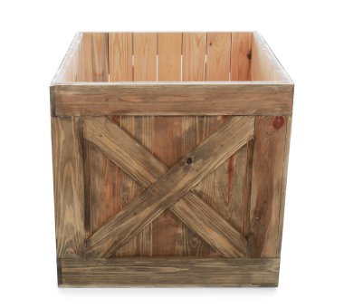 Beyaz izole edilmiş eski açık ahşap sandık