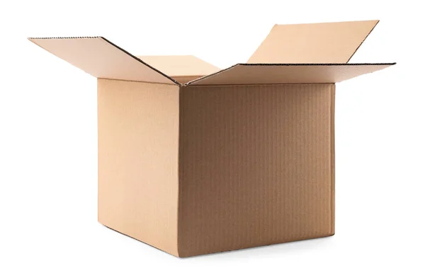 Boîte ouverte en carton sur fond blanc. Maquette pour le design — Photo