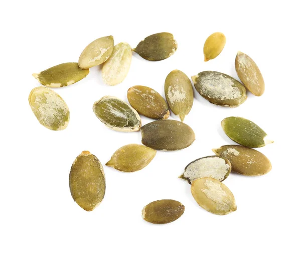 Semințe de dovleac decojite crude pe fundal alb — Fotografie, imagine de stoc