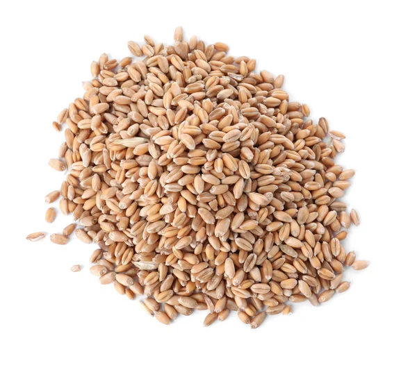 Pile of wheat grains on white background, top view. Cereal crop — Stock Photo, Image