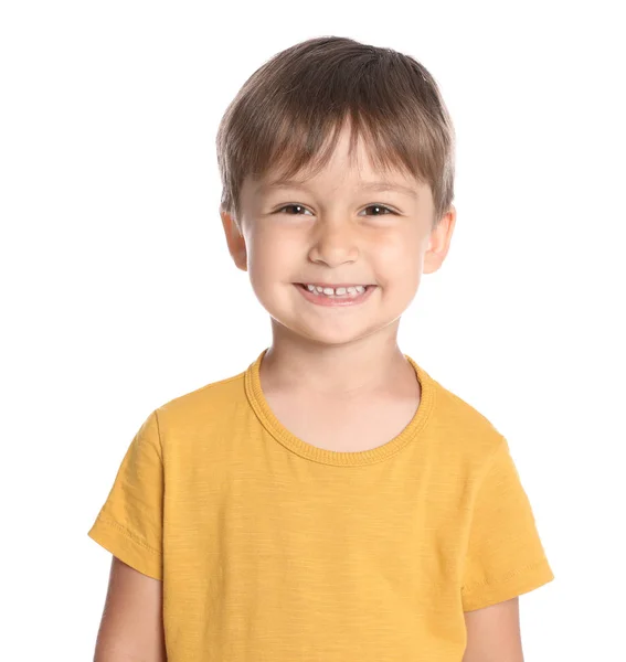 Porträtt av söt liten pojke på vit bakgrund — Stockfoto