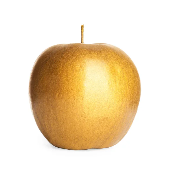 Manzana fresca pintada en oro sobre fondo blanco — Foto de Stock
