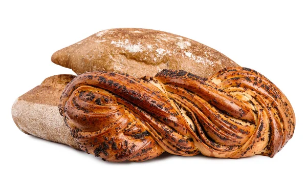 白色背景的新鲜面包和糕点面包 — 图库照片