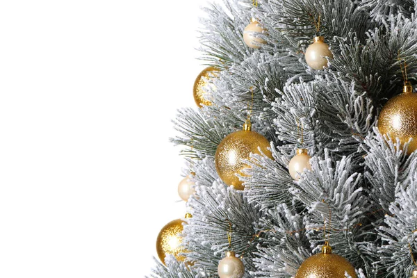 Όμορφο χριστουγεννιάτικο δέντρο με εορταστική διακόσμηση σε λευκό φόντο — Φωτογραφία Αρχείου