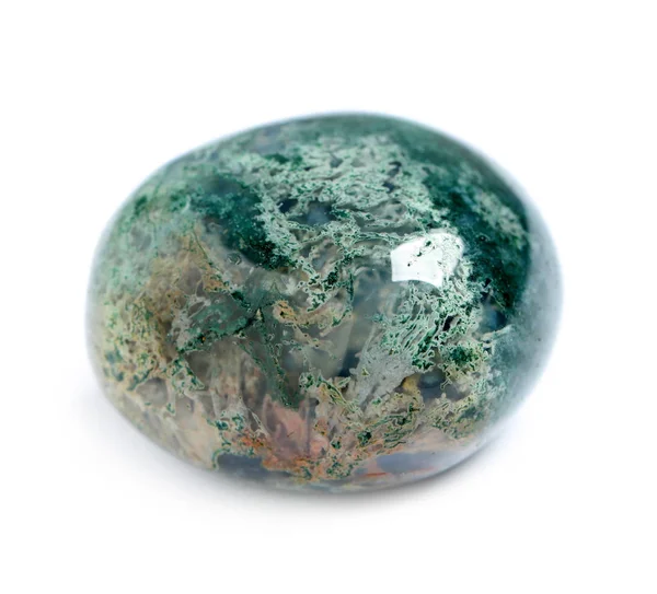 Beautiful moss agate gemstone on white background — Stock Photo, Image