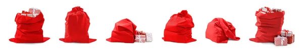 흰색 배경에 산타 클로스 빨간 가방 세트 — 스톡 사진