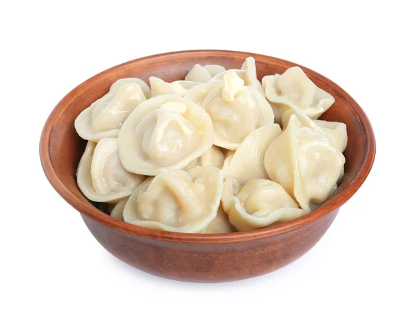 Lekkere dumplings in Bowl geïsoleerd op wit — Stockfoto