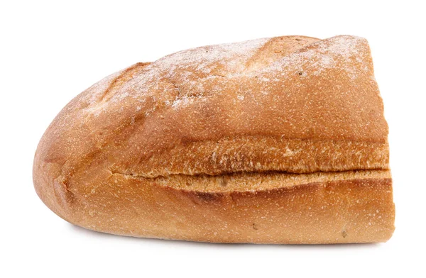 Cut loaf of fresh bread on white background — Stock Photo, Image