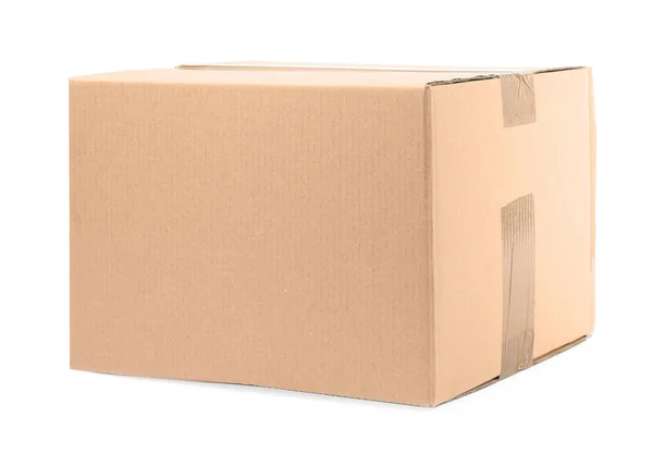 One closed cardboard box on white background — Stock Photo, Image