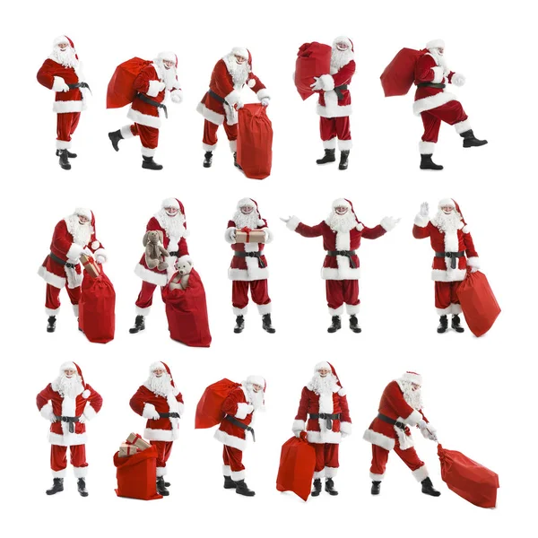Conjunto de Papai Noel autêntico no fundo branco — Fotografia de Stock