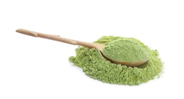 Beyaz izole buğday çim tozu ile Kaşık