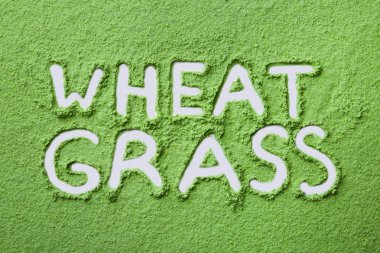 Kelimeler Buğday Çim toz üzerine yazılmış, üst görünümü