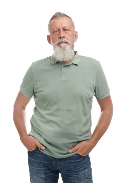 Retrato de homem sênior bonito no fundo branco — Fotografia de Stock