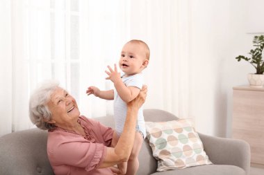 Evde küçük bebek ile Mutlu büyükanne