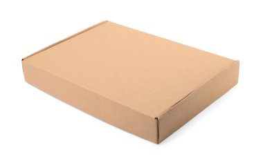 Beyaz arka plan üzerinde kapalı karton kutu. Tasarım için mockup