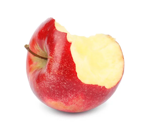 Manzana roja medio comido sobre fondo blanco — Foto de Stock