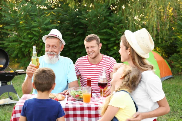 Famiglia felice avere barbecue nel parco nella giornata di sole — Foto Stock