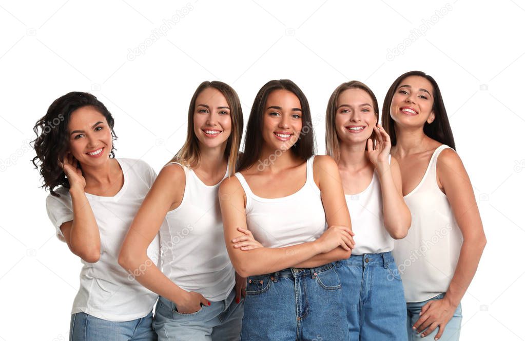 Happy women on white background. Girl power concept