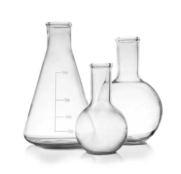 Set of empty laboratory glassware on white background — Stock Photo, Image