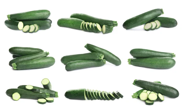 Set of fresh ripe zucchinis on white background — Stock Photo, Image