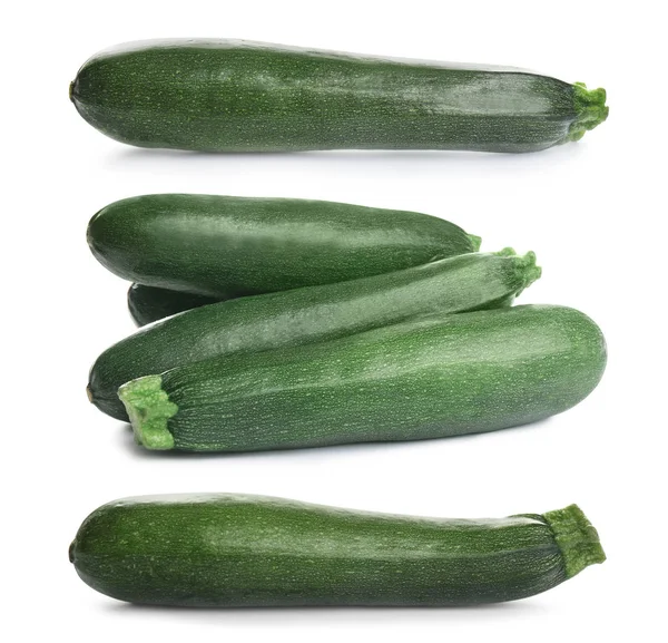 Set di zucchine mature fresche su sfondo bianco — Foto Stock