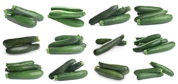 Set of fresh ripe zucchinis on white background — Stock Photo, Image