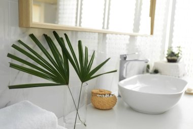 Şık banyo iç tropikal palmiye yaprakları