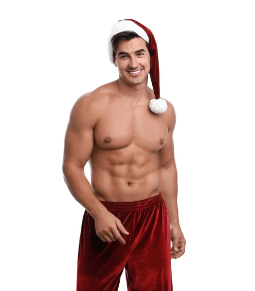 Sexy sin camisa de Santa Claus sobre fondo blanco —  Fotos de Stock