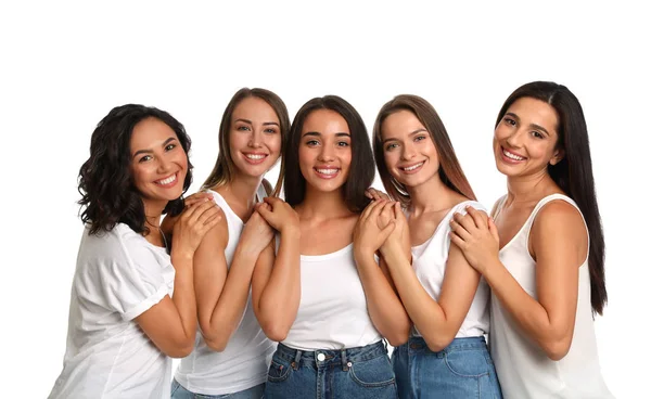 Mujeres felices sobre fondo blanco. concepto de poder chica — Foto de Stock
