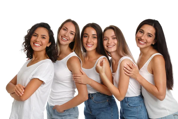 Щасливі жінки на білому тлі. Концепція влади дівчини — стокове фото