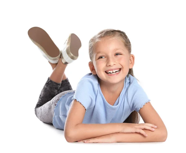 Retrato de niña adorable sobre fondo blanco — Foto de Stock