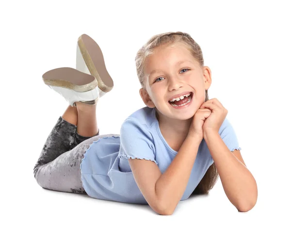 Retrato de niña adorable sobre fondo blanco — Foto de Stock