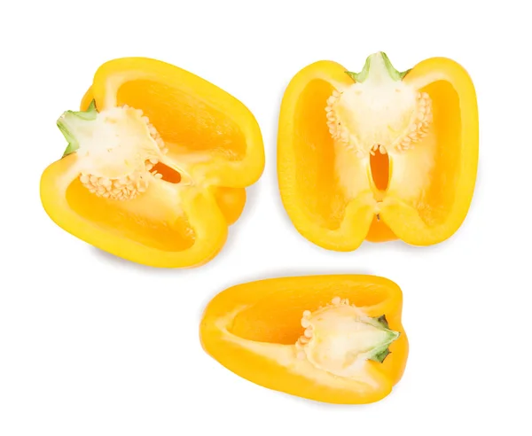 Klipp gul paprika isolerad på vit, ovanifrån — Stockfoto