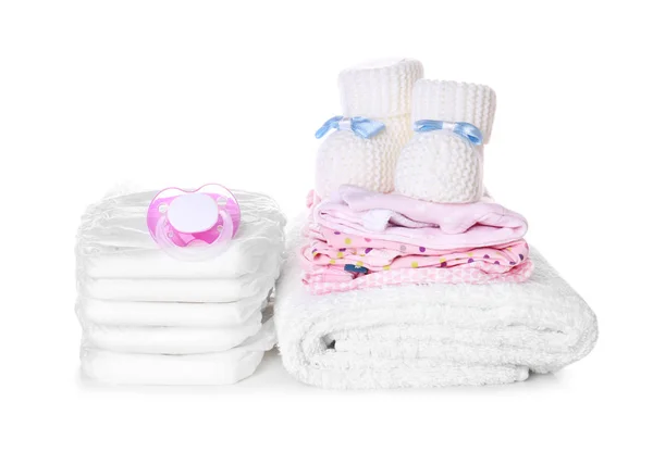 Set of baby accessories on white background Stock Picture