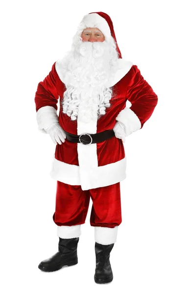 Happy authentic Santa Claus on white background — Stock Photo, Image