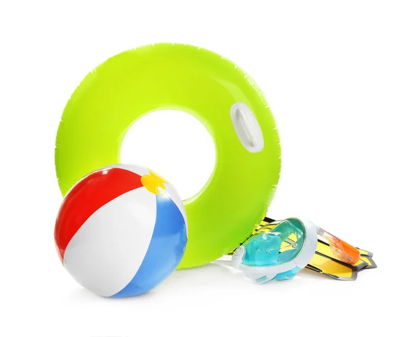 Set of bright beach accessories on white background — Stock Photo, Image