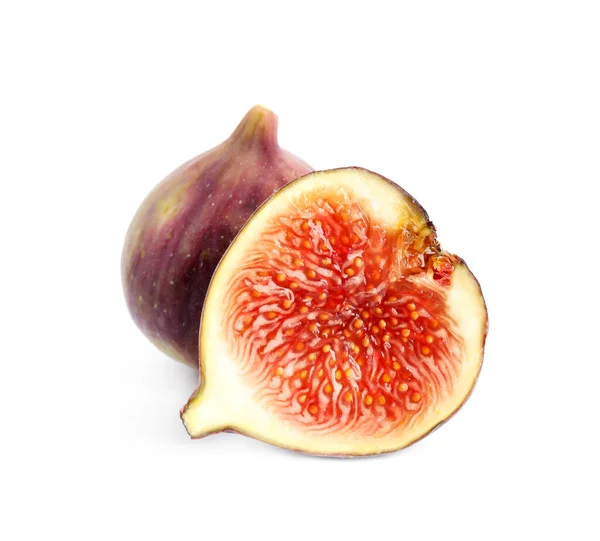 Frutas de figo frescas saborosas no fundo branco — Fotografia de Stock