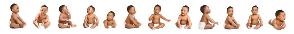 Collage of cute African-American baby on white background — Stock Photo, Image