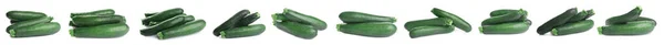 Uppsättning färska mogna zucchinis på vit bakgrund. Banderolldesign — Stockfoto