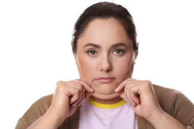 Woman with double chin on white background clipart