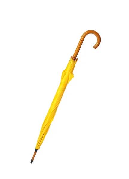 Moderní uzavřený žlutý deštník, izolovaný na bílém — Stock fotografie