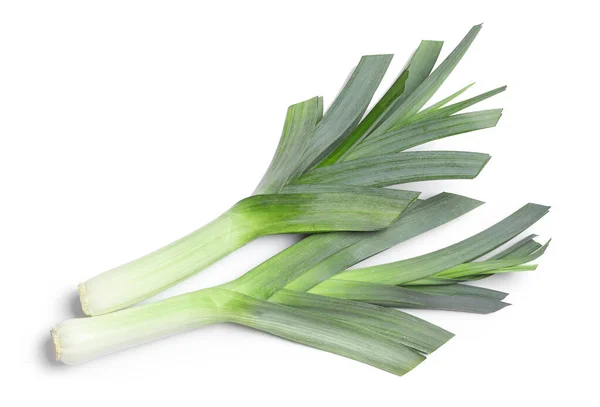 Fresh raw leeks on white background. Ripe onion — Stock Photo, Image