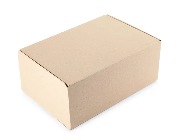 Closed cardboard box on white background. Mockup for design — Stock Photo, Image
