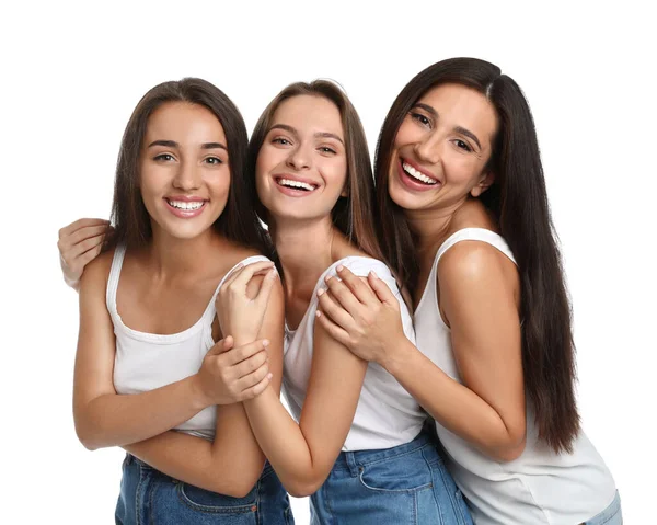 Mujeres felices sobre fondo blanco. concepto de poder chica — Foto de Stock