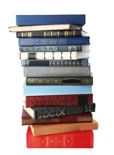 Stapel von Hardcover-Büchern auf weißem Hintergrund — Stockfoto