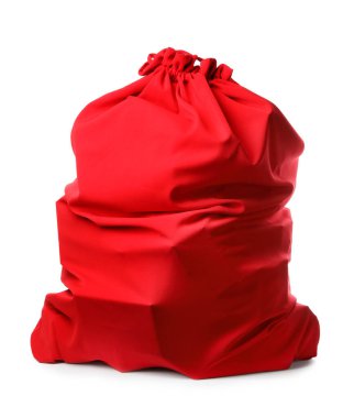 Noel Baba kırmızı çanta beyaz izole hediyeler dolu