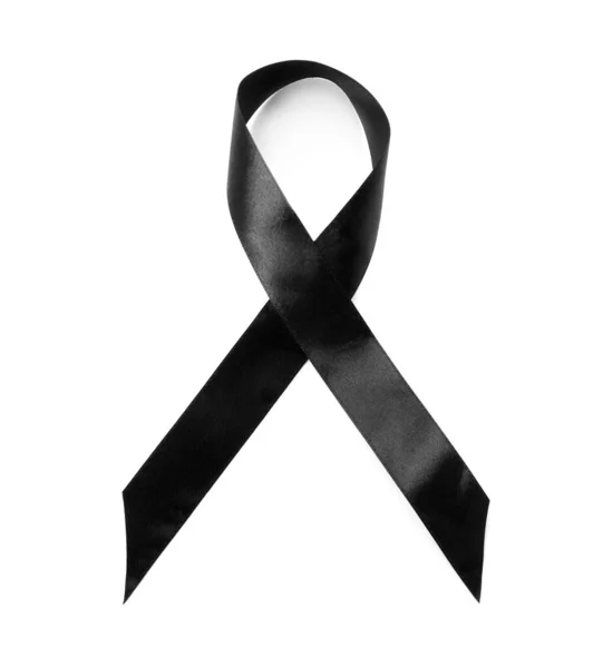 Black ribbon on white background, top view. Funeral symbol — Stock Photo, Image