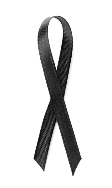 Schwarzes Band auf weißem Hintergrund, Draufsicht. Begräbnissymbol — Stockfoto