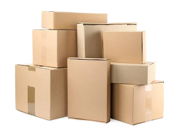 Pile of cardboard boxes on white background — Stock Photo, Image