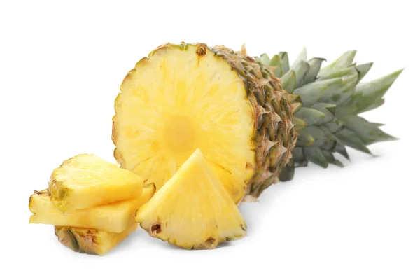 Tasty raw cut pineapple on white background — Stock Photo, Image